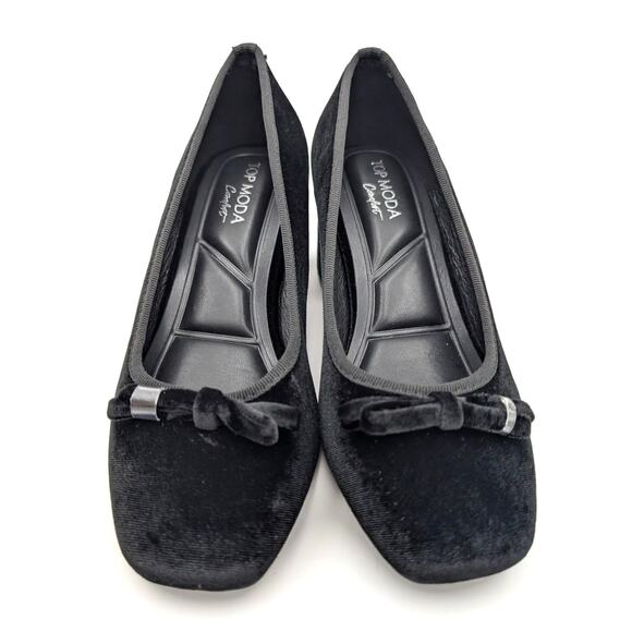 Top Moda Elba Square Toe Heel Pump Velvet Bow Front Black Size US8 EU39 - Picture 2 of 9